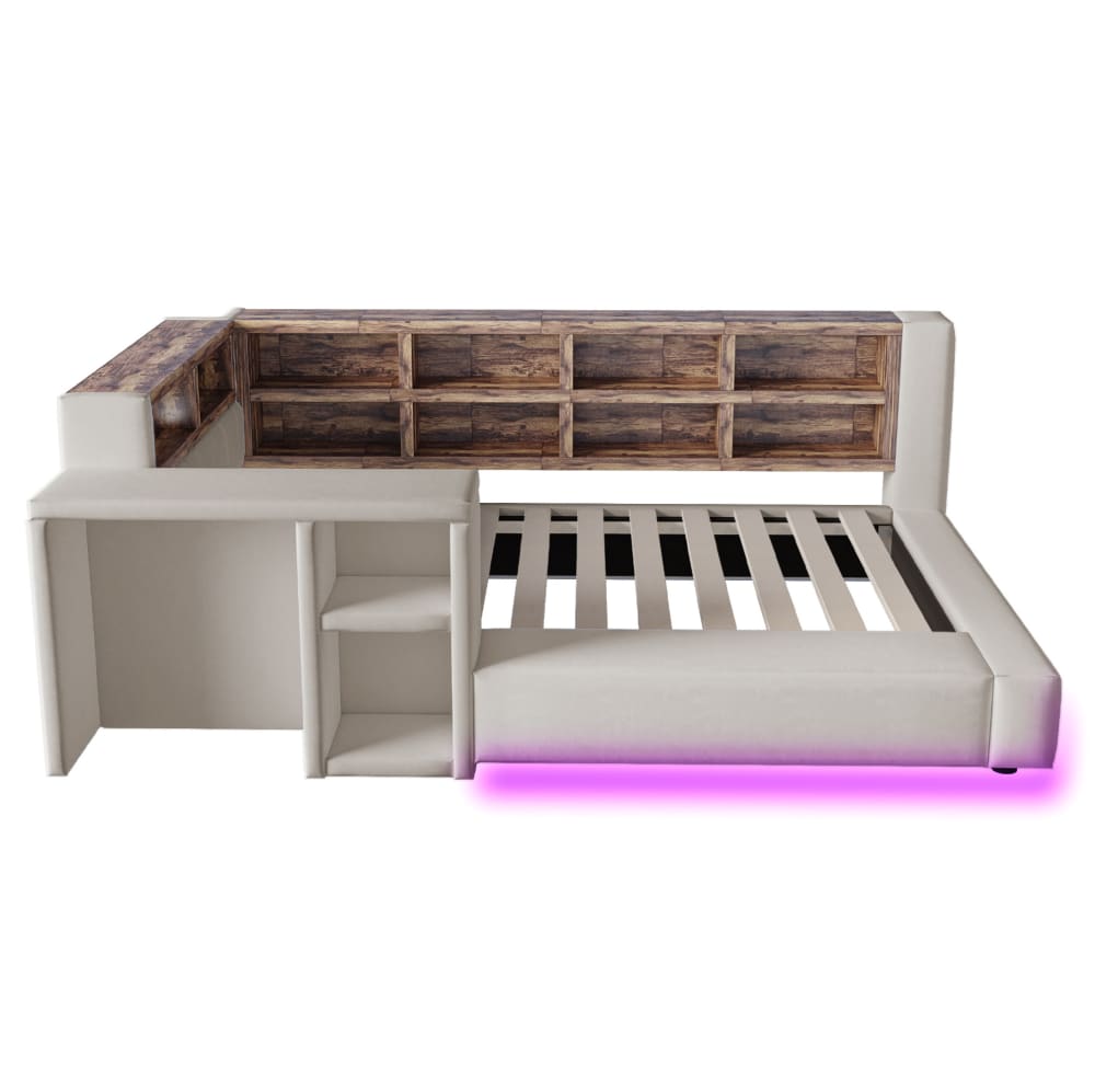 Hauss Spole Polsterbett aus Samtstoff mit Stauraum und LED 90x200 cm, hellgrau - -