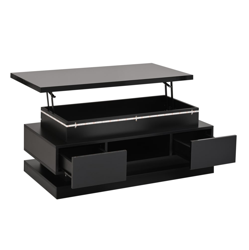 Hauss Spole Couchtisch aus Spanplatte mit LED und Stauraum 100x50x40 cm, schwarz - Spanplatte