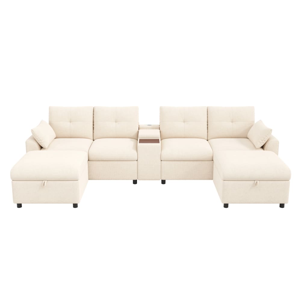 Canapé d'angle modulable 6 places en chenille beige 316x140 cm