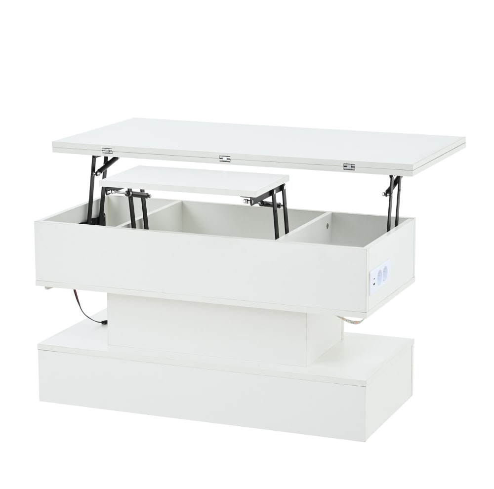 Hauss Spole Couchtisch aus Spanplatte mit Hubplatte und LED 100x50x51,5 cm, weiß - Spanplatte