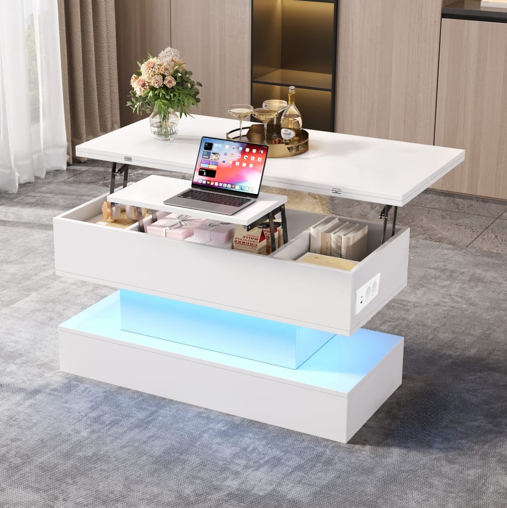 Table basse en panneau de particules avec led blanche 100 x 50 cm