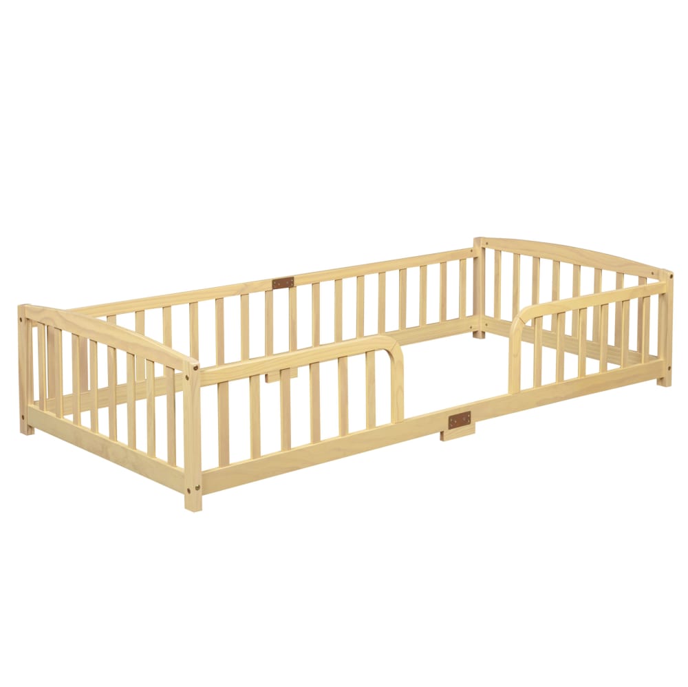 Hauss Spole Bodenbett aus Kiefer mit Schutzgitter 90x200 cm, braun Spanplatte Baby