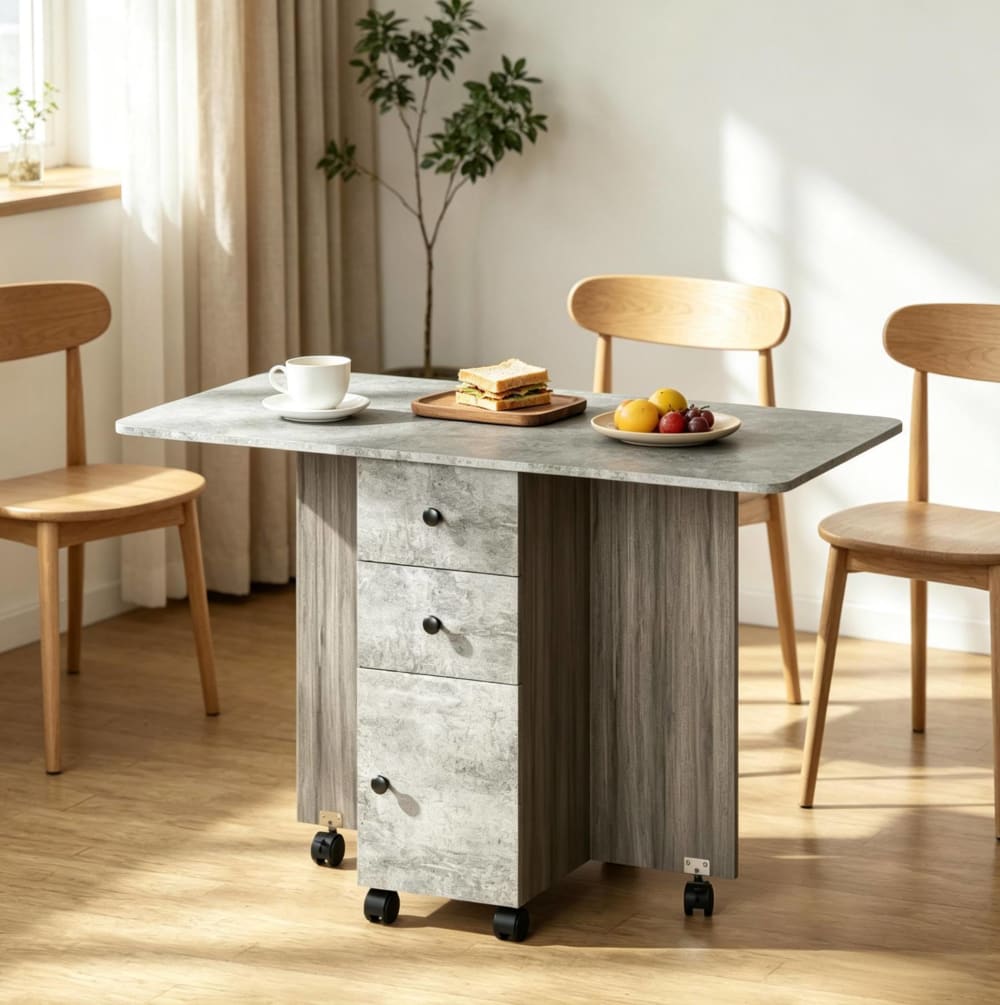 Klapptisch mit Schubladen aus Spanplatte grau 120x60x76,5 cm -