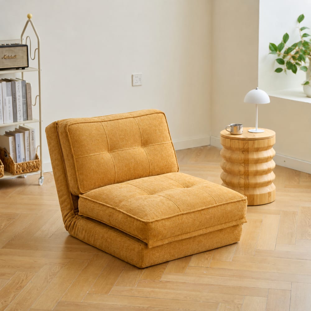 Fauteuil chauffeuse convertible en tissu jaune