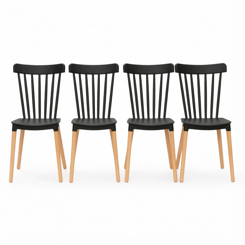 Hauss Spole 4er-Set Essstühle Polypropylen Buchenholz schwarz 48x52,5x83 cm - Pp - Polypropylen