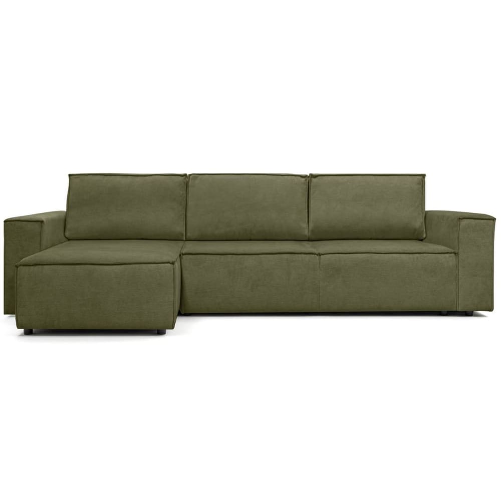 Canapé d'angle convertible 5 places en tissu chenille vert olive Canapé d'angle convertible 5 places en tissu chenille vert olive