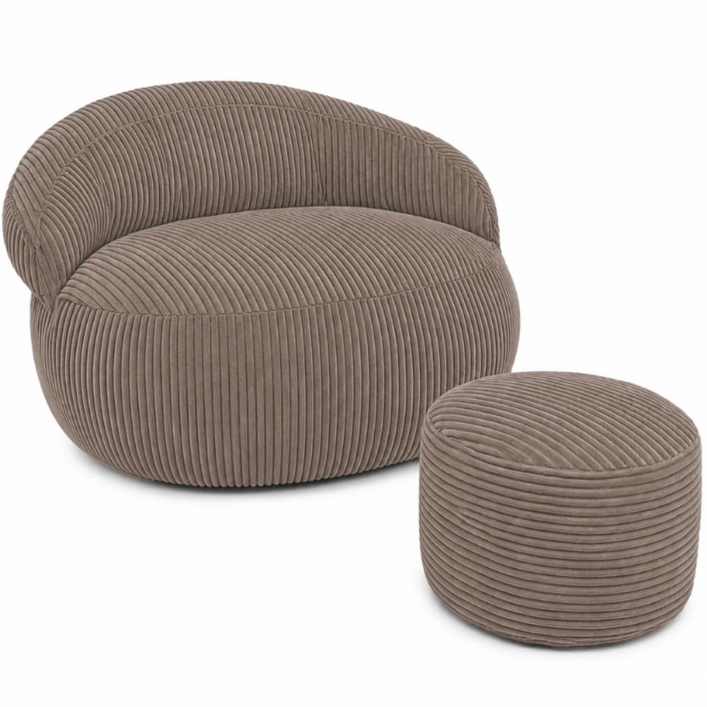 Pouf xxl déhoussable velours côtelé 110x100 cm + repose-pieds marron
