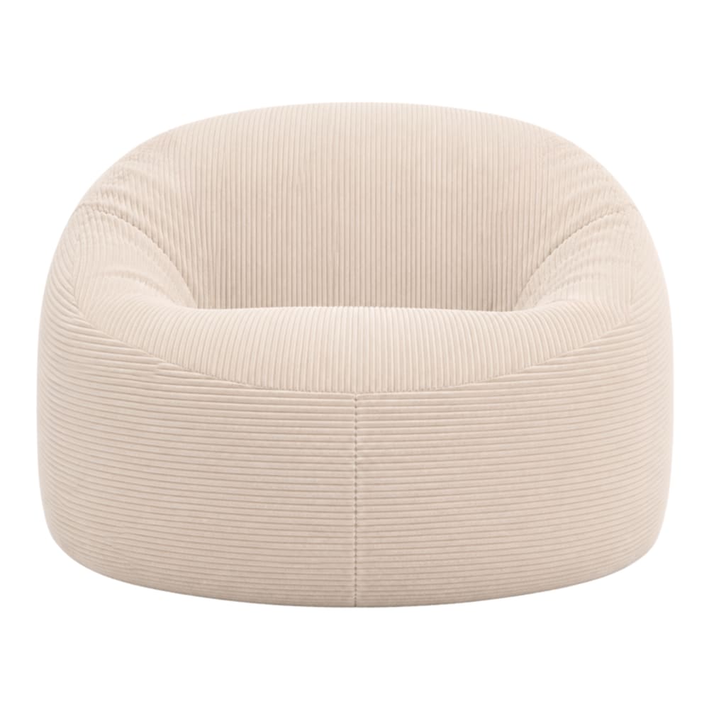 Pouf déhoussable velours côtelé épais 100 cm blanc cassé