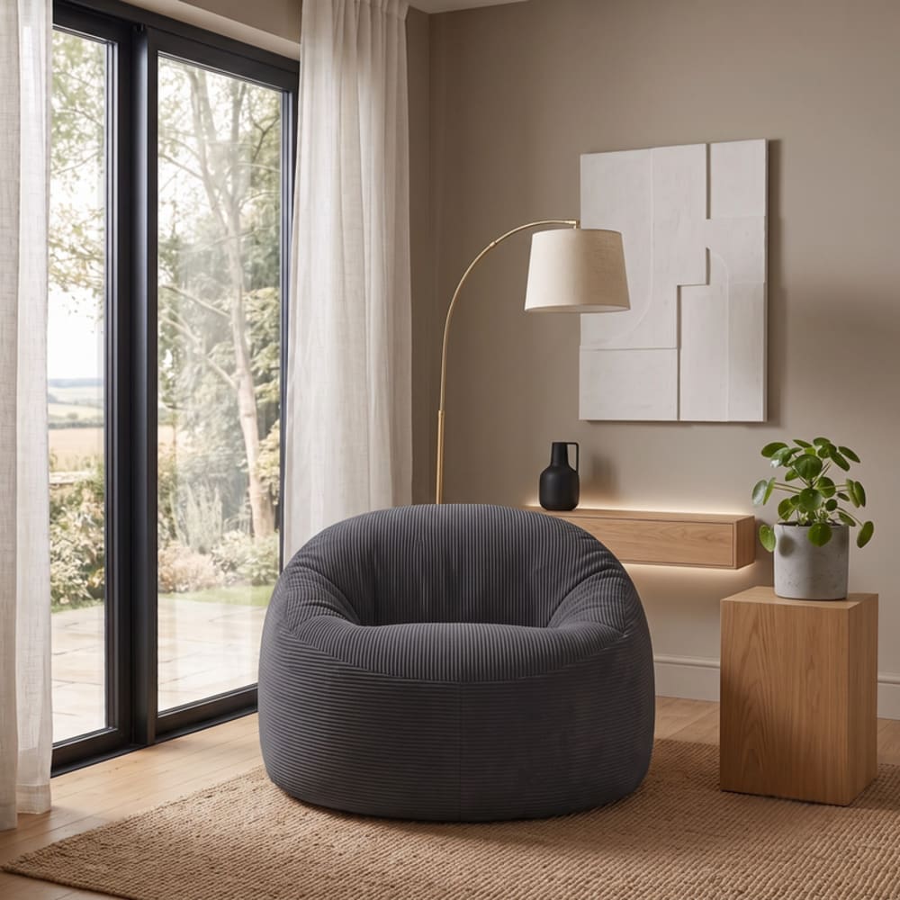 Bananair Sitzsack mit abnehmbarem Bezug aus Breitcord 100 cm dunkelgrau style modern Öko-Tex Zertifikat - Samt