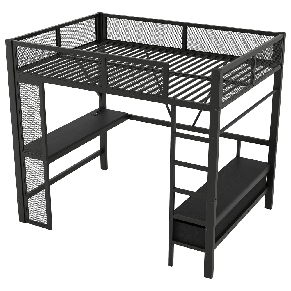ComfortXL Hochbett Tisch Schrank Schubladen led aus Eisen Schwarz 140x200 cm SCHWARZ STAHL Baby
