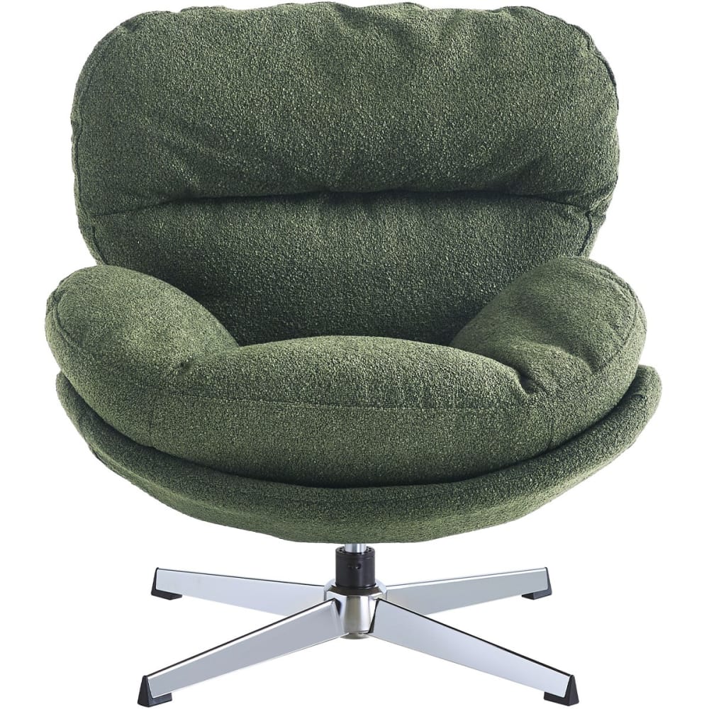 Fauteuil pivotant en tissu bouclé vert kaki et piètement chromé