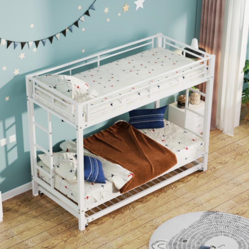 Etagenbett mit Rollbett aus Eisen Weiß 90x200 cm - Maisons Du