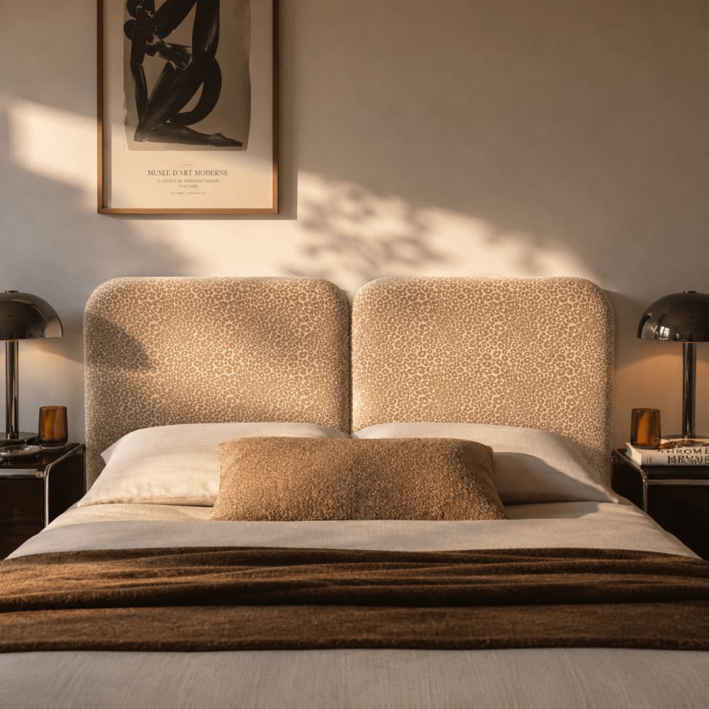 Tête de lit tissu jacquard léopard beige 160cm