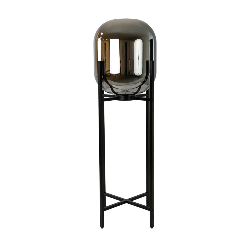 Stehleuchte aus grauem Rauchglas mit Spiegeleffekt und schwarzem