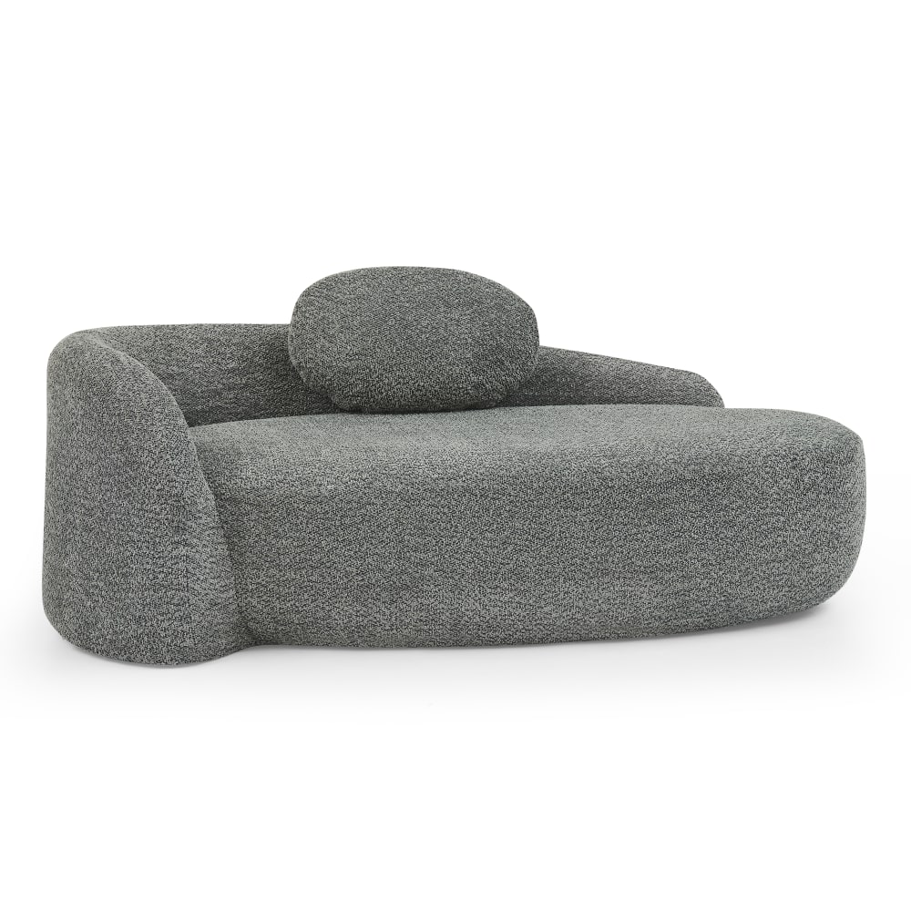 Méridienne canapé en tissu teddy gris foncé, design arrondi