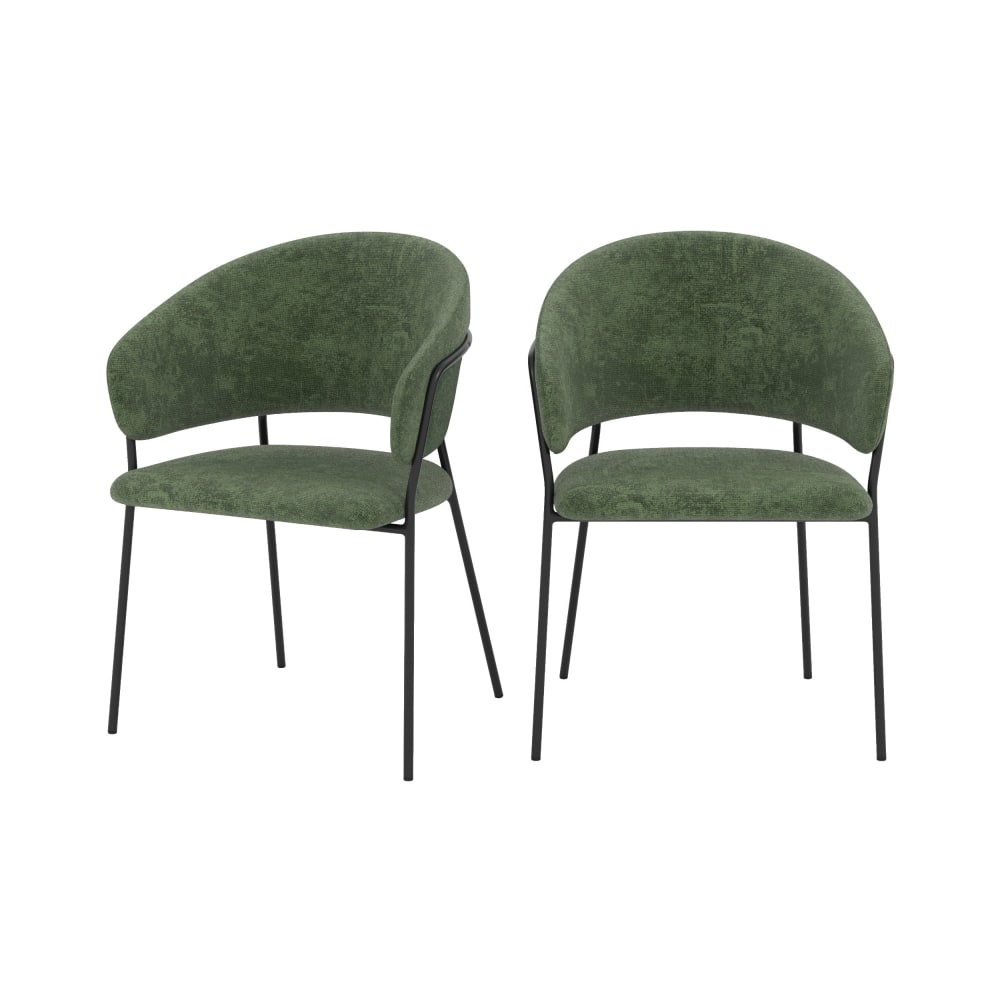 Maison Pavane Set aus 2 Stühlen mit Tannengrünem Stoff und schwarzen Metallbeinen style modern - Stoff