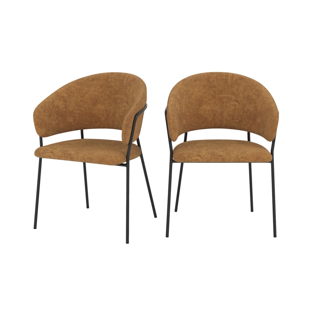 Maison Pavane Set aus 2 Stühlen aus Karamellstoff mit schwarzen Metallbeinen style modern Gelb