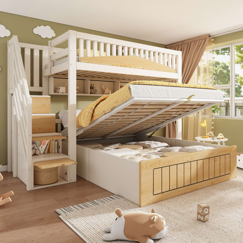 Etagenbett mit Stauraum weiß natur 90x200 cm 140x200 cm - Maisons