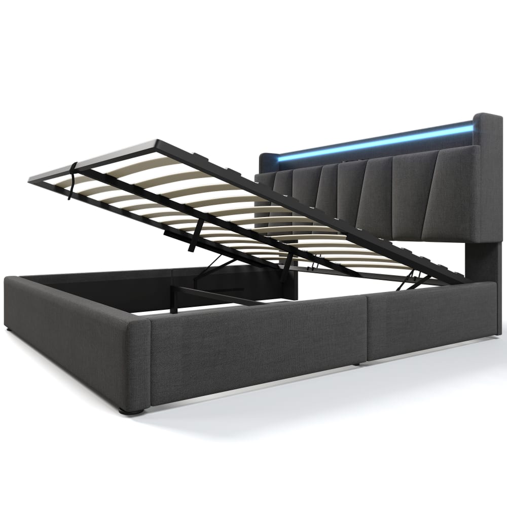 Lit tapissier double en pin gris 160x200cm Lit tapissier double en pin gris 160x200cm