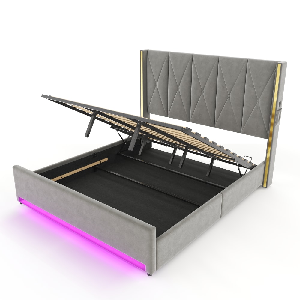 Lit en velours de polyester beige 180x200cm