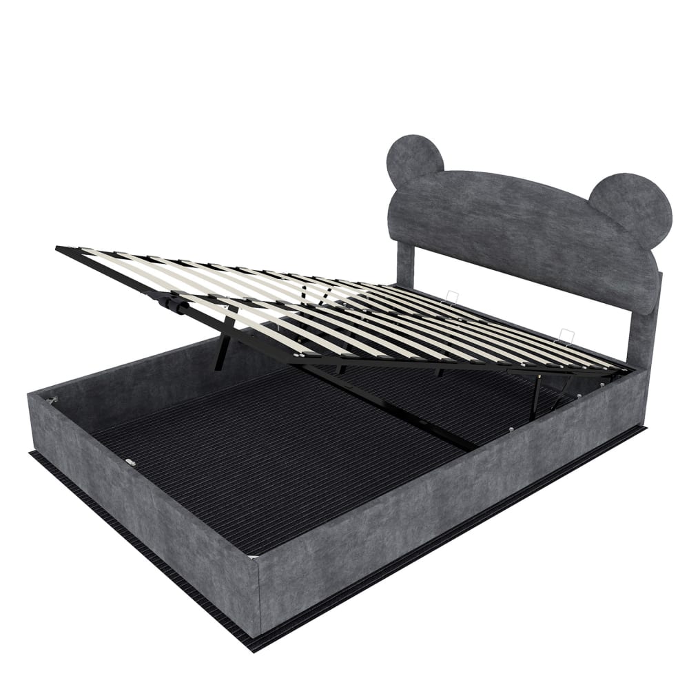 Lit tapissier enfant en velours de polyester gris 140x200cm Lit tapissier enfant en velours de polyester gris 140x200cm