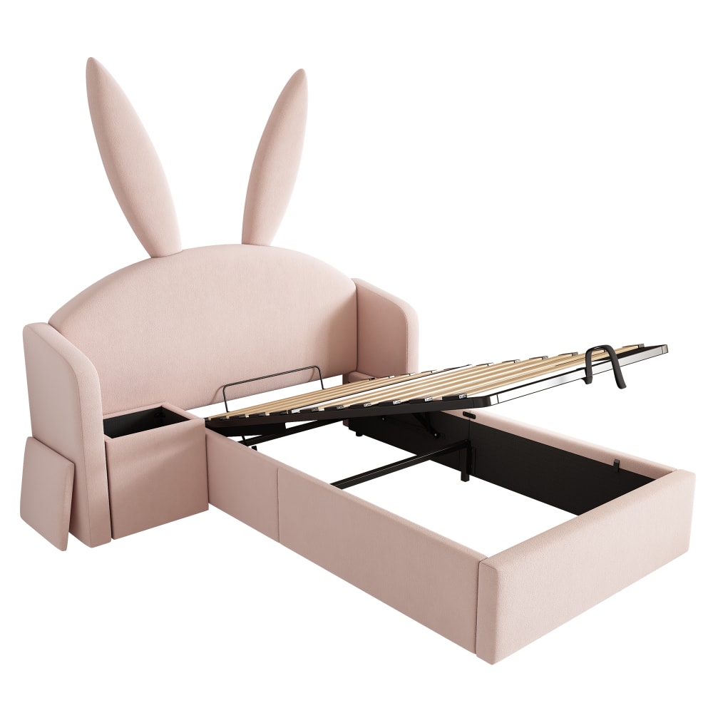 Lit d'enfant en velours de polyester rose 90x190 cm Lit d'enfant en velours de polyester rose 90x190 cm