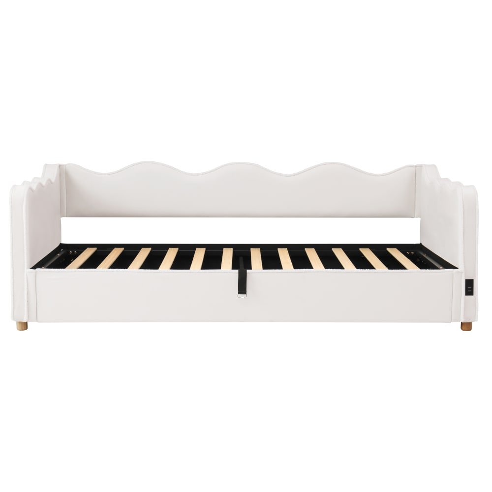 Lit en velours de polyester beige 90x200 cm