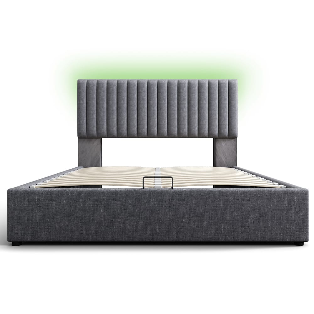 Lit tapissier double en pin gris 140x200cm Lit tapissier double en pin gris 140x200cm