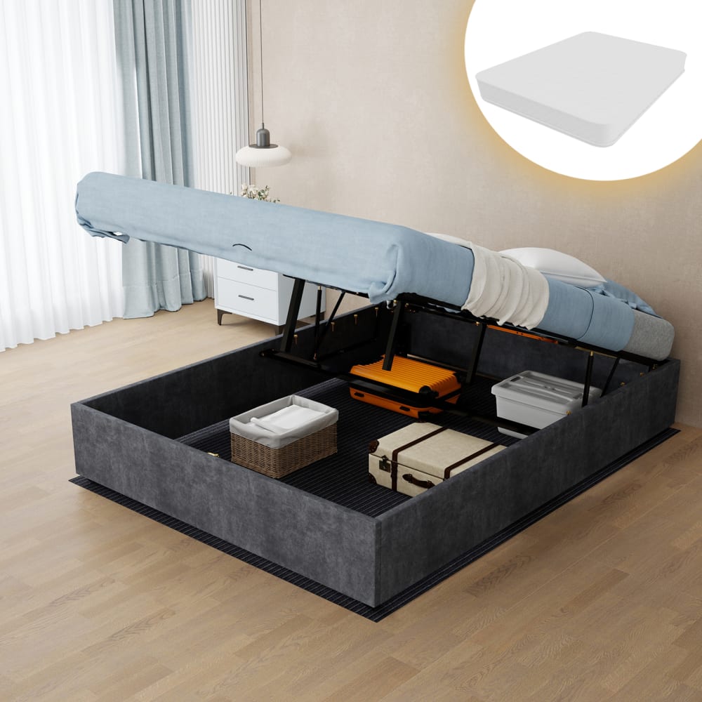 Lit en velours de polyester gris 140x200cm