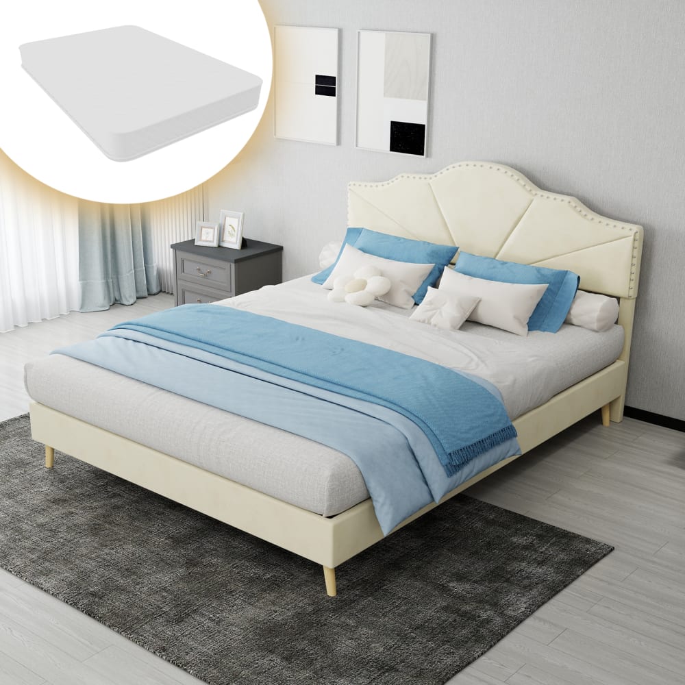Lit tapissier en lin beige 140x200cm