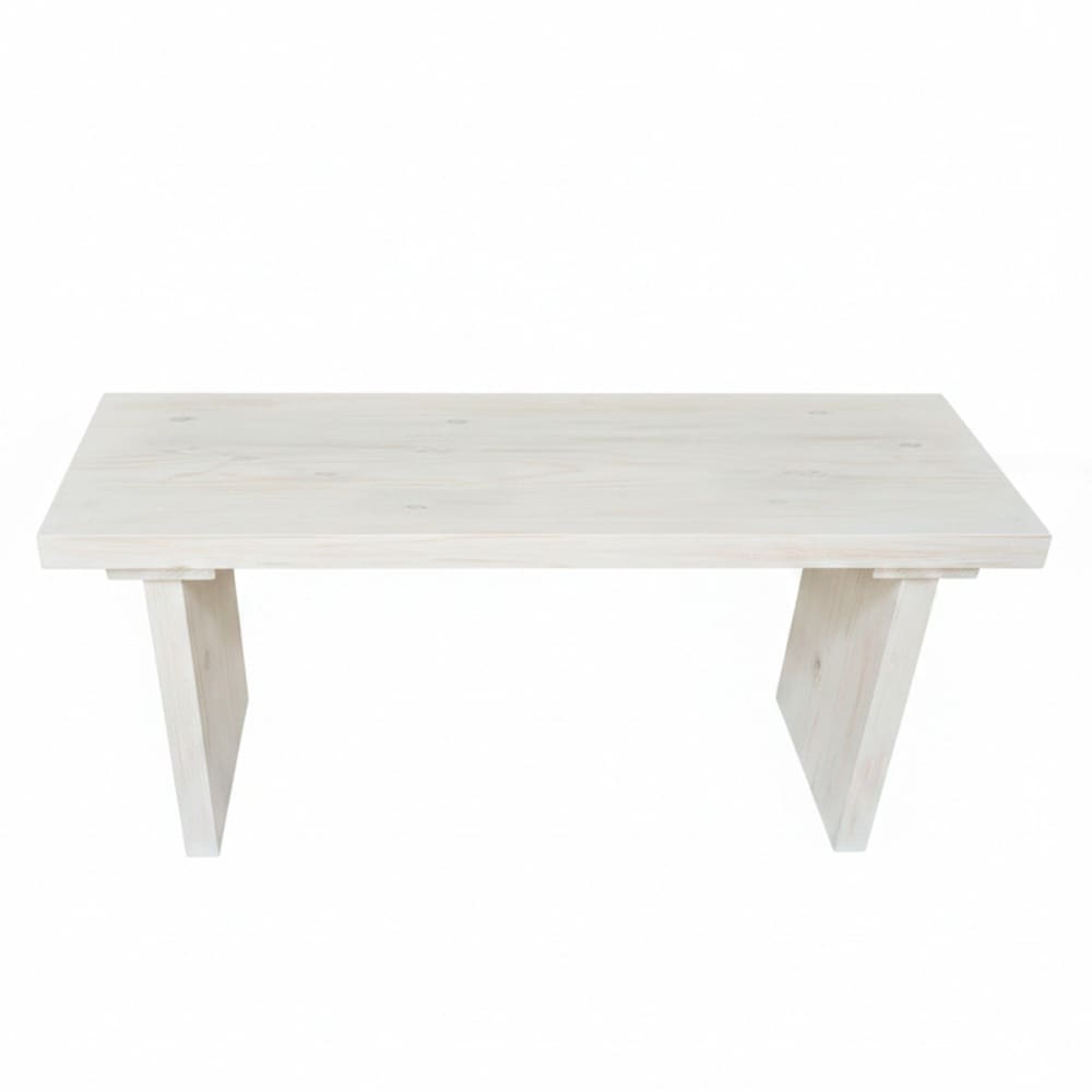 Banc en bois massif pour pied de lit blanc vieilli 140cm Banc en bois massif pour pied de lit blanc vieilli 140cm