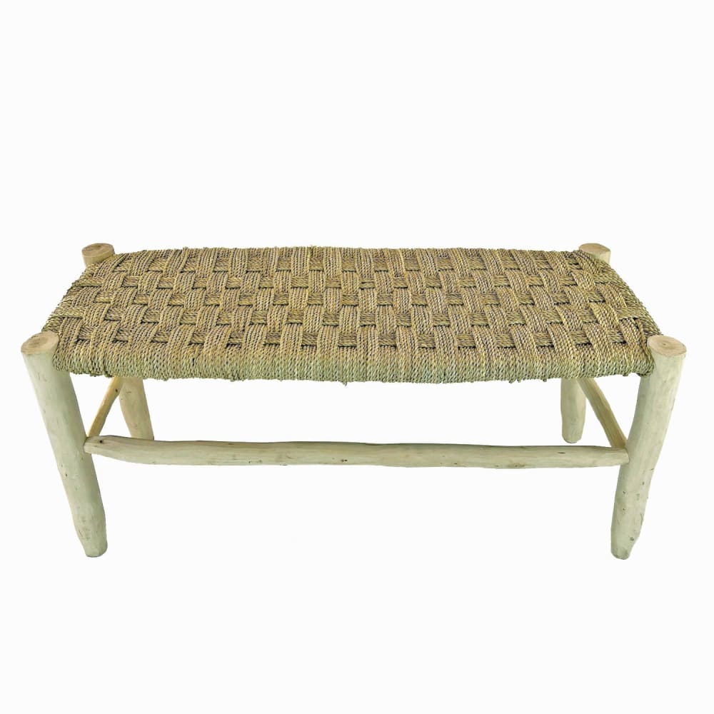 Banc en bois massif rustique avec assise en fibre naturelle 100cm