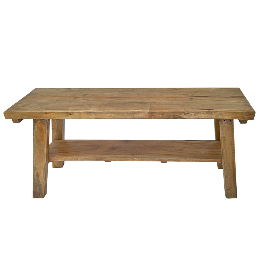 Banc en bois de teck recyclé avec étagère style rustique 130cm