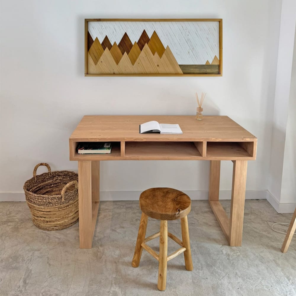 Bureau en bois massif tons clairs avec 3 tiroirs 120cm