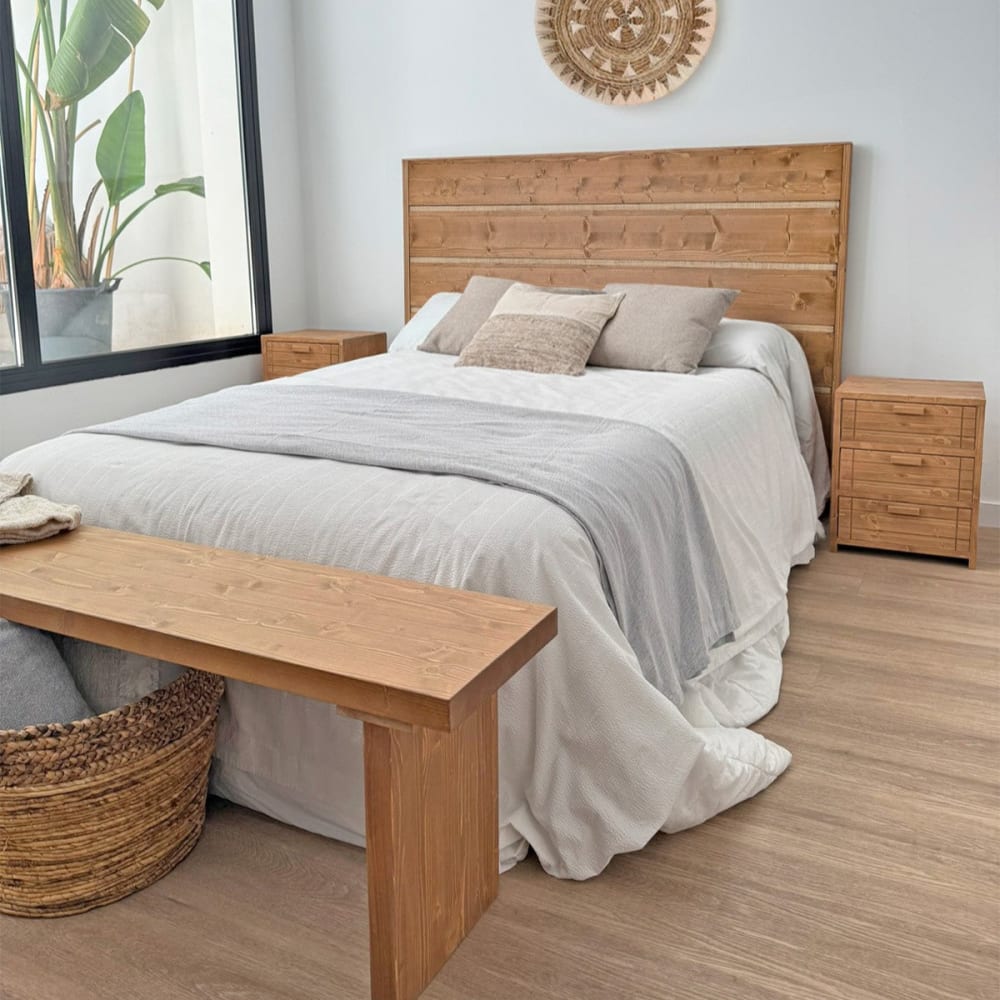 Holz-Kopfteil mit Naturraffia in Eiche für Bett 135 cm - Maisons