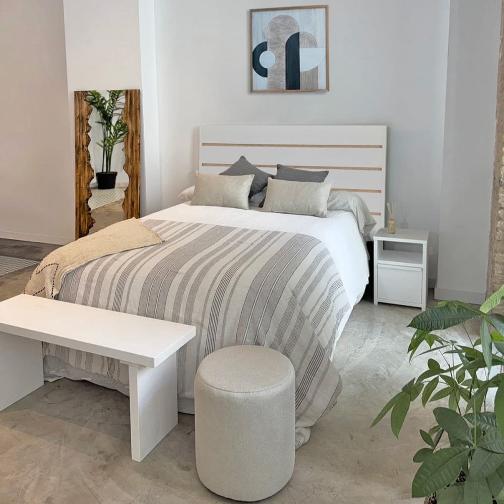 Holz-Kopfteil mit Naturraffia in Weiß für Bett 180 cm - Maisons