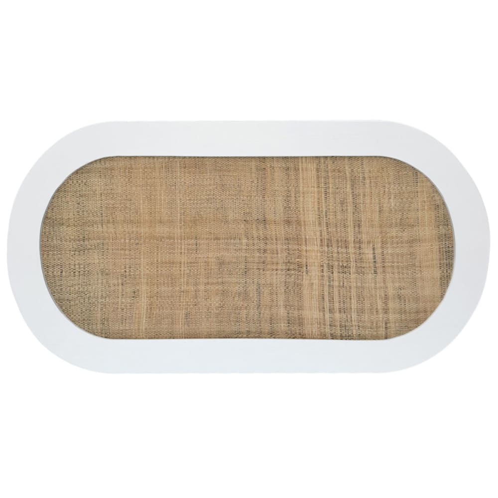 Tête de lit ovale en bois avec raphia marron pour lit de 135cm blanc