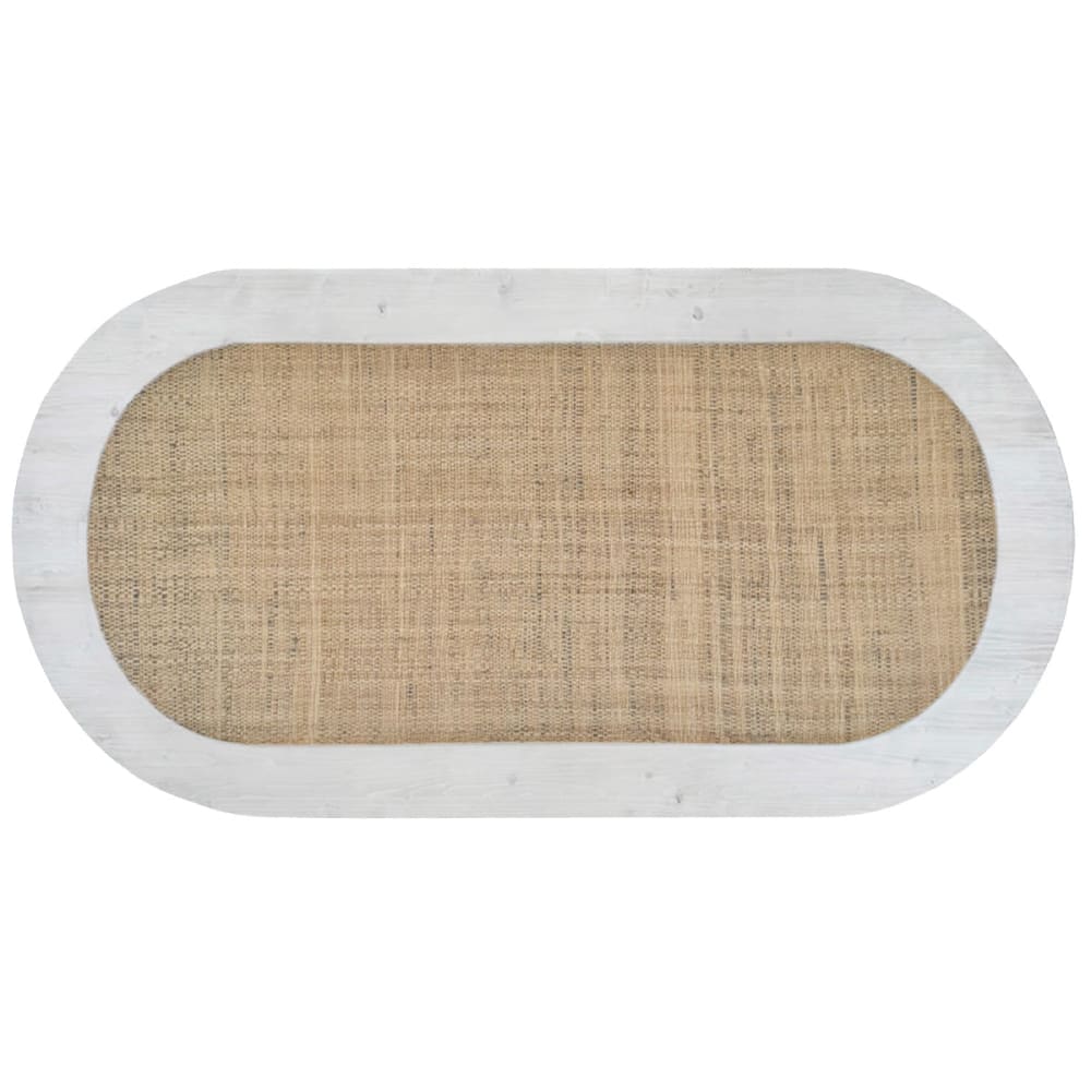 Tête de lit ovale en bois raphia marron lit 135cm blanc vieilli
