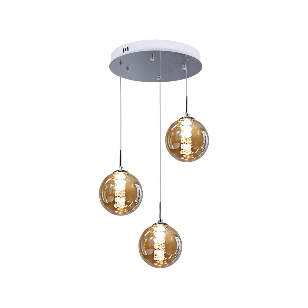 Suspension en fer et verre, ambré, h.150cm