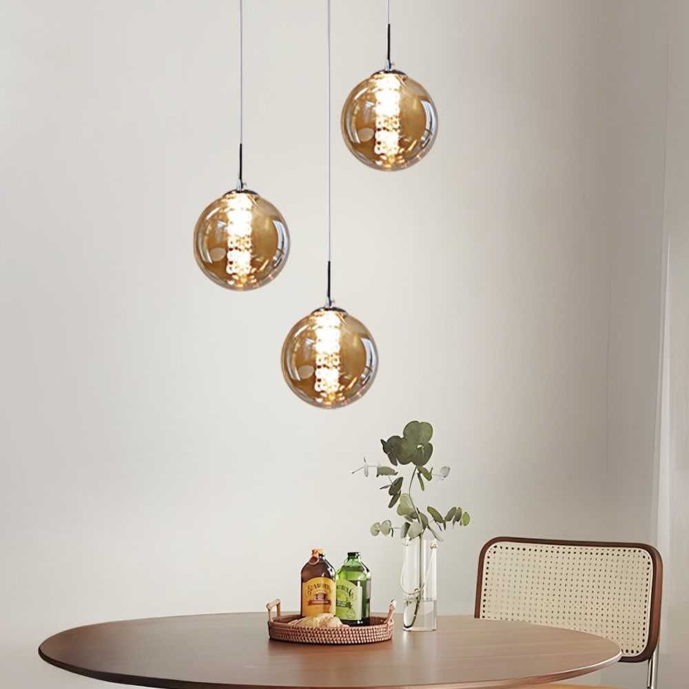 Suspension en fer et verre, ambré, h.150cm — vue 3