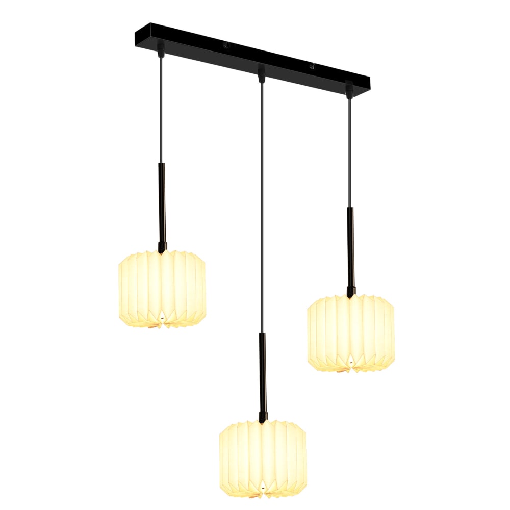 Suspension en papier et fer, blanc et noir sablé, h.152cm