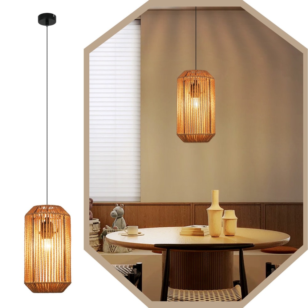 Suspension en fer et corde en chanvre, noir et beige clair, h.155cm — vue 3
