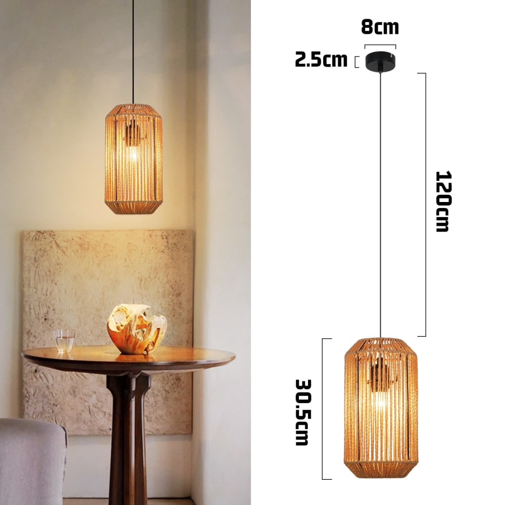 Suspension en fer et corde en chanvre, noir et beige clair, h.155cm — vue 4