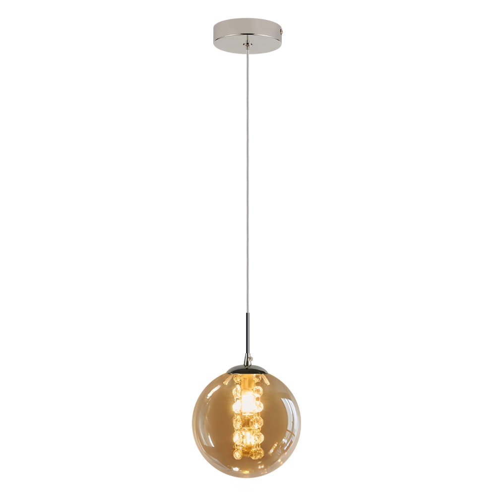 Suspension en fer et verre, chromé et ambré, h.150cm