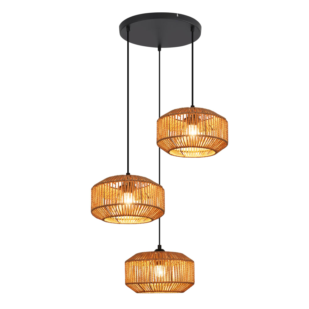 ZMH Pendelleuchte Eisen Webpapierschirm, H.150CM, Sand-Schwarz Hellbraun style vintage Schwarz Metall