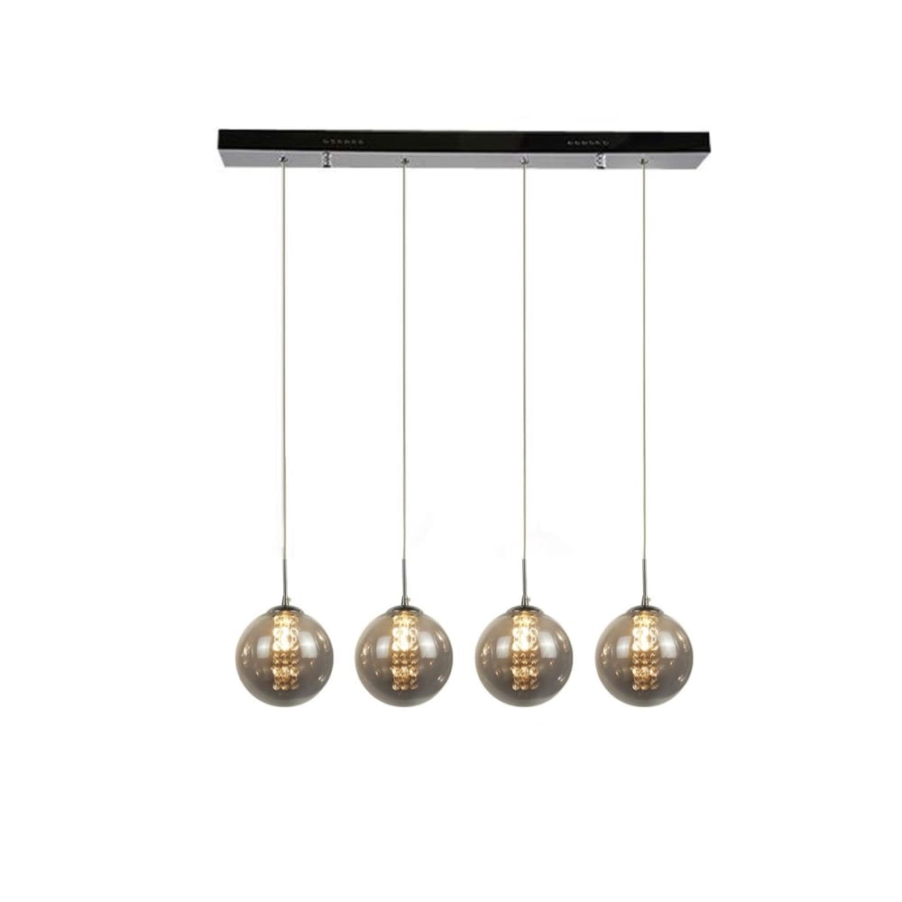 Suspension en fer et verre, gris fumé, h.172cm