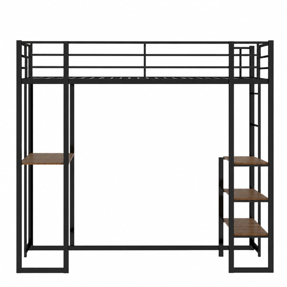 ComfortXL Kinderhochbett mit Schreibtisch Stauraum aus Eisen Schwarz 90x190 cm SCHWARZ STAHL Baby