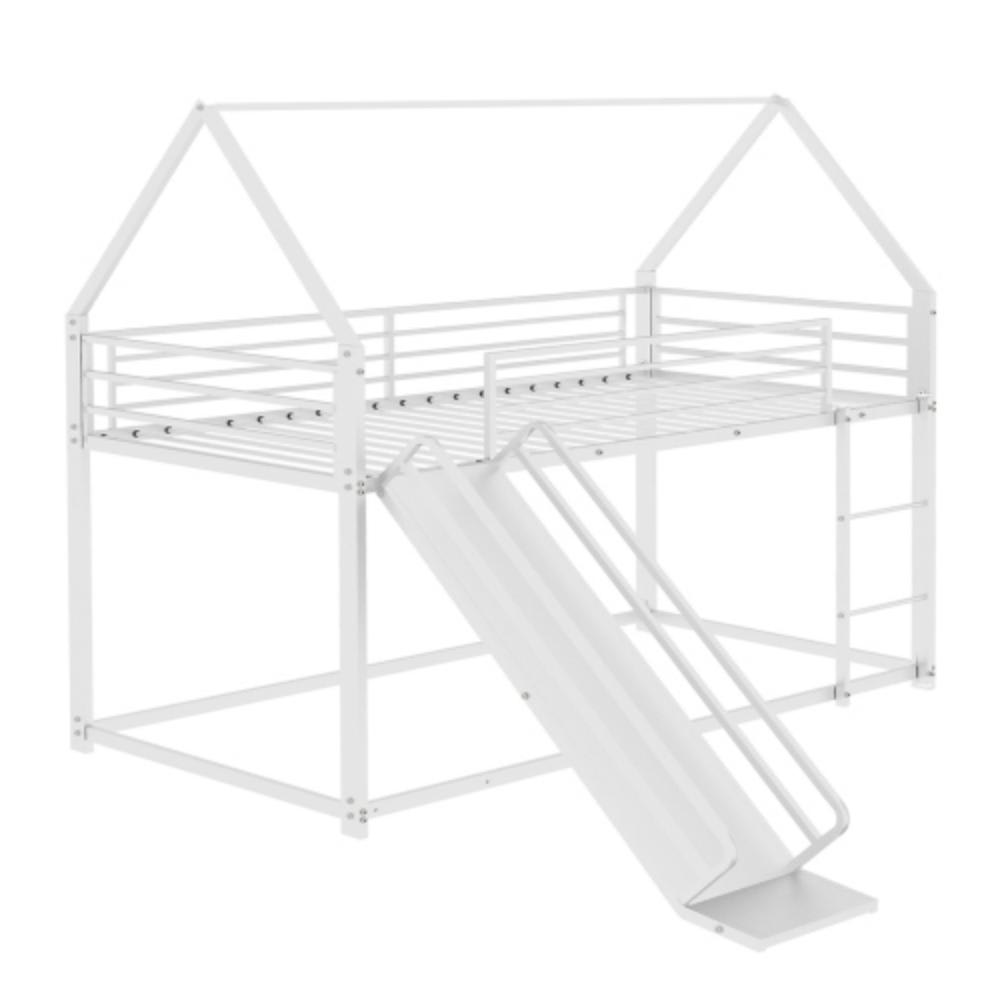 ComfortXL Haus Etagenbett mit Rutsche aus Eisen Weiß 90x190 cm WEISS STAHL Baby