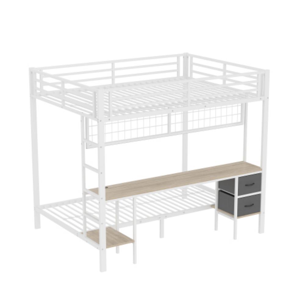Lit superposé avec bureau led en fer blanc 90x200 cm 140x200 cm