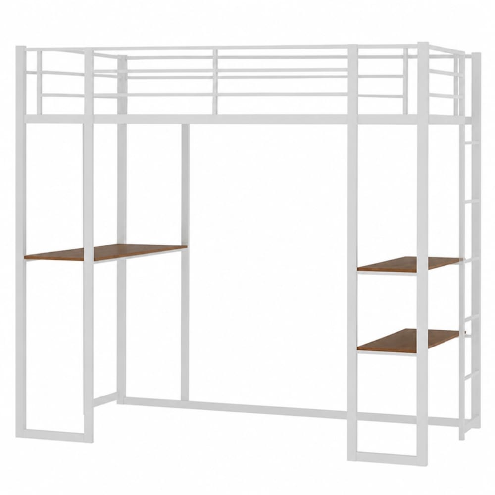 ComfortXL Hochbett mit Schreibtisch und Doppelleiter aus Eisen Weiß 90x190 cm WEISS STAHL Baby